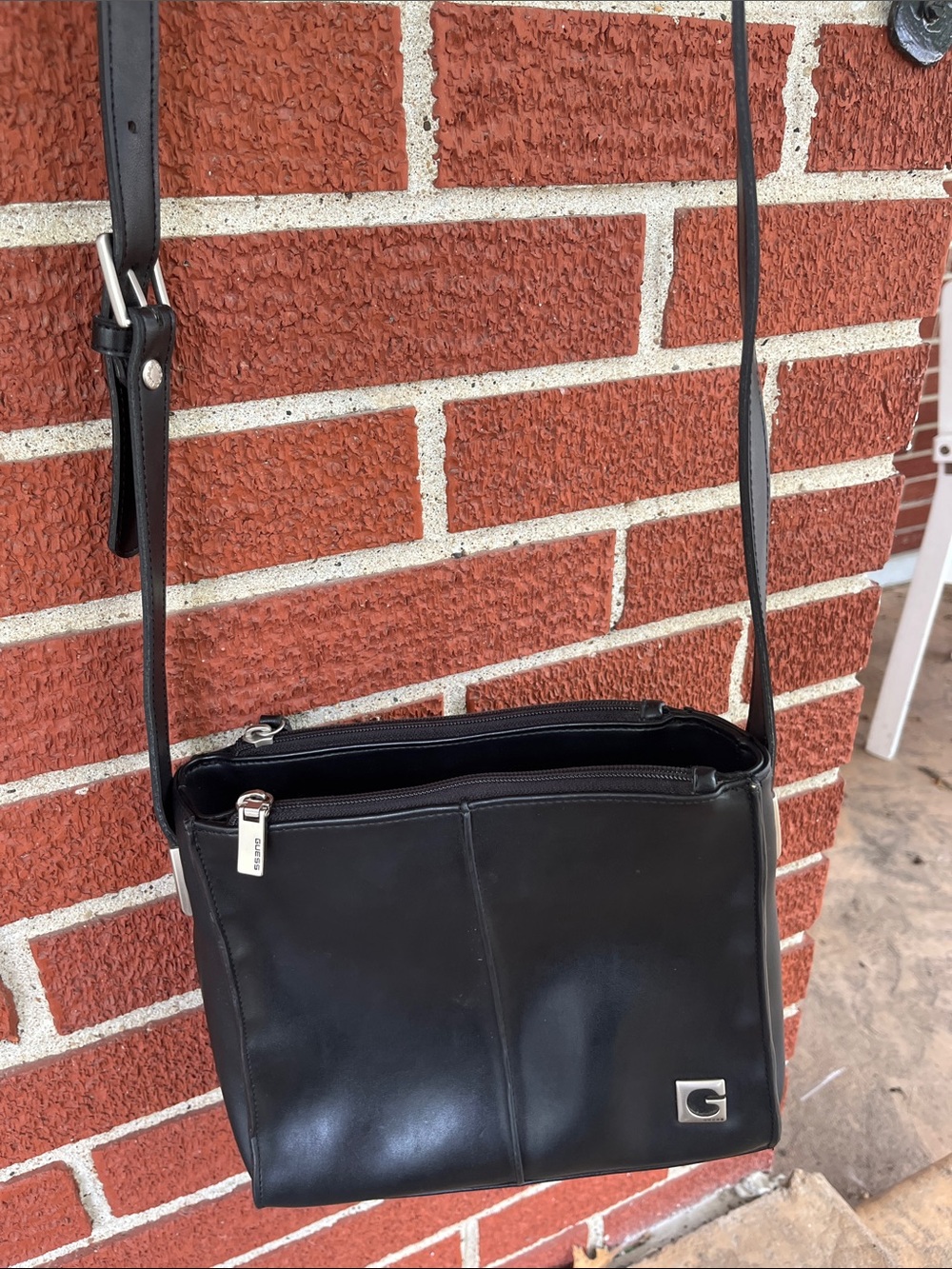 Guess Black Leather Crossbody Bag with Silver Hardware